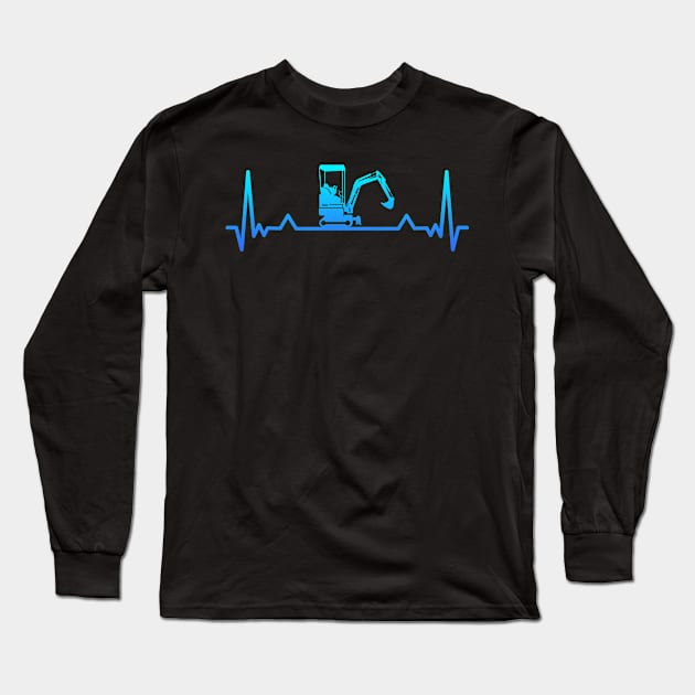 Digger Excavator Heartbeat Dad Gift Long Sleeve T-Shirt by qwertydesigns